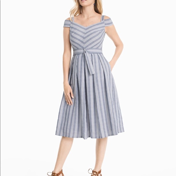 WHITE HOUSE BLACK MARKET COLD SHOULDER STRIP DRESS